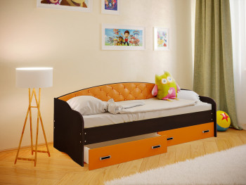 Кровать Софа-8 с мягкой спинкой (900х1900) Венге/Оранжевый в Купино - kupino.mebel54.com | фото