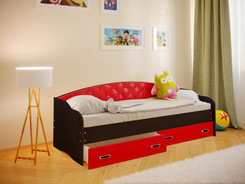 Кровать Софа-8 с мягкой спинкой (900х2000) Венге/Красный в Купино - kupino.mebel54.com | фото