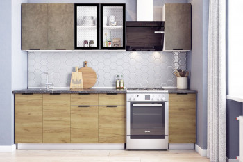 Кухонный гарнитур Стоун 2.0 (белый/камень темно-серый/акация светлая) в Купино - kupino.mebel54.com | фото