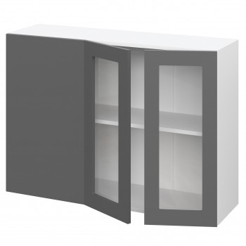 Норд ШВУПС 1000 Шкаф верхний угловой со стеклом (Софт черный/корпус Белый) в Купино - kupino.mebel54.com | фото